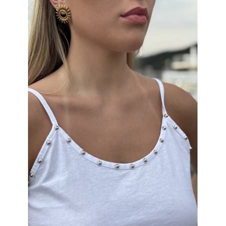 Robe courte à fines bretelles et détails cloutés blanche Sophie