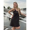 Robe courte à fines bretelles et détails cloutés choco Sophie