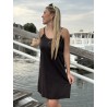 Robe courte à fines bretelles et détails cloutés choco Sophie