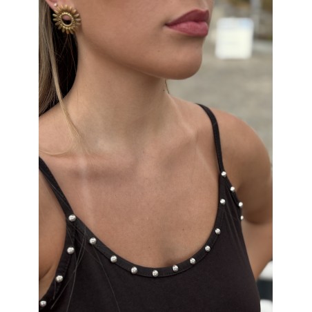 Robe courte à fines bretelles et détails cloutés choco Sophie