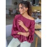 Blouse fluide oversize effet satiné bordeaux ALBA