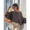 Blouse fluide oversize effet satiné choco ALBA