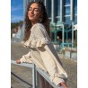 Sweat-shirt fluide à dentelle florale beige AUDE