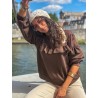 Sweat-shirt fluide à dentelle florale choco AUDE