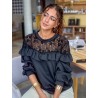 Sweat-shirt fluide à dentelle florale noir AUDE