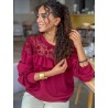 Sweat-shirt fluide à dentelle florale bordeaux AUDE