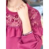 Sweat-shirt fluide à dentelle florale bordeaux AUDE