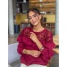 Sweat-shirt fluide à dentelle florale bordeaux AUDE