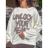 Sweat-shirt oversize à motifs en strass beige FANNY