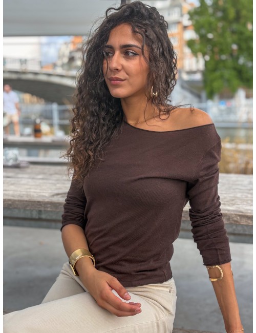 Pull ajusté col rond choco MONA