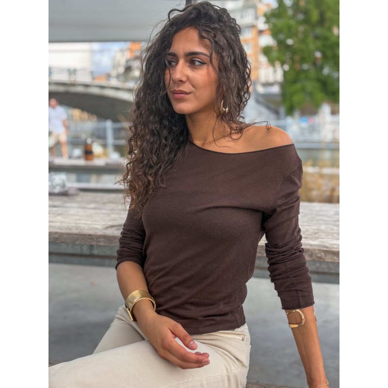 Pull ajusté col rond choco MONA