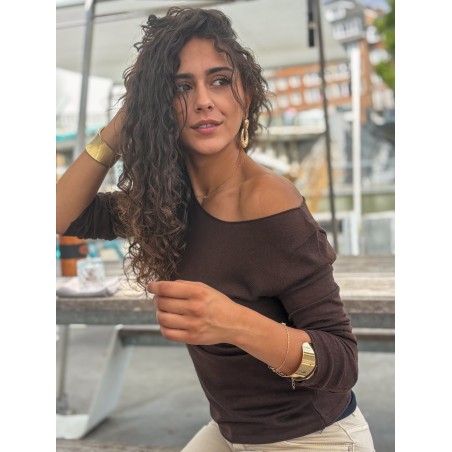 Pull ajusté col rond choco MONA