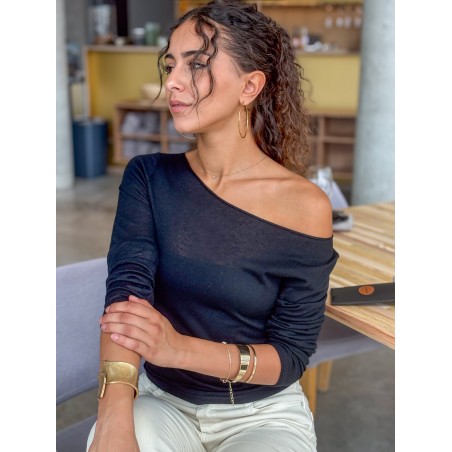 Pull ajusté col rond noir MONA