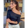 Pull ajusté col rond noir MONA