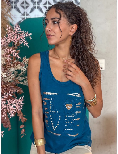 Débardeur à motifs et strass marine AURELIE