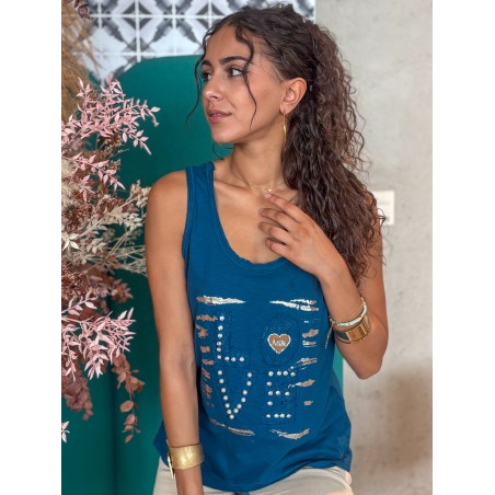 Débardeur à motifs et strass marine AURELIE
