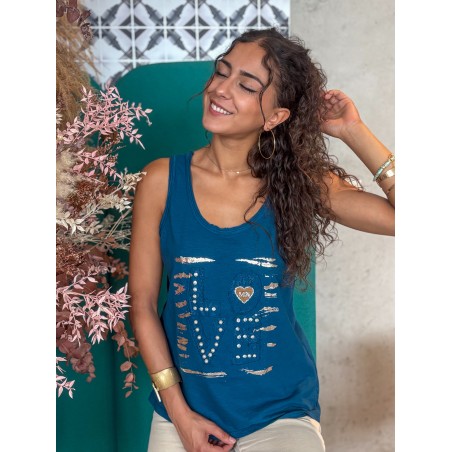 Débardeur à motifs et strass marine AURELIE