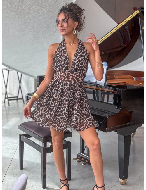 Robe courte fluide motifs léopard DIANE