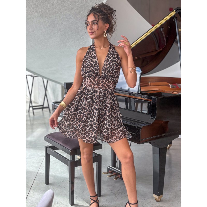 Robe courte fluide motifs léopard DIANE