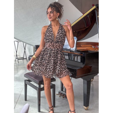 Robe courte fluide motifs léopard DIANE