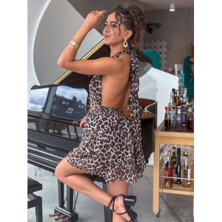 Robe courte fluide motifs léopard DIANE