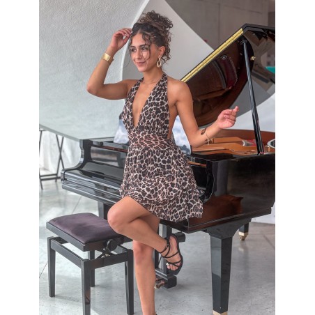 Robe courte fluide motifs léopard DIANE