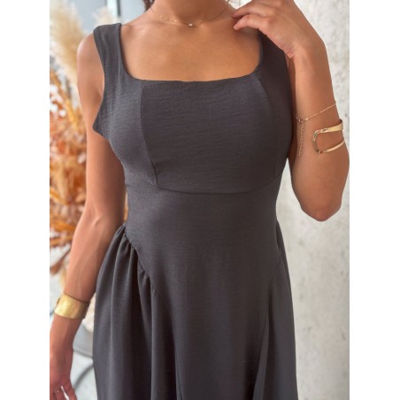 Robe longue fluide et évasée noire ALICIA