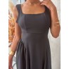 Robe longue fluide et évasée noire ALICIA