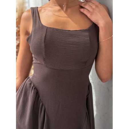 Robe longue fluide et évasée choco ALICIA