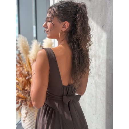 Robe longue fluide et évasée choco ALICIA