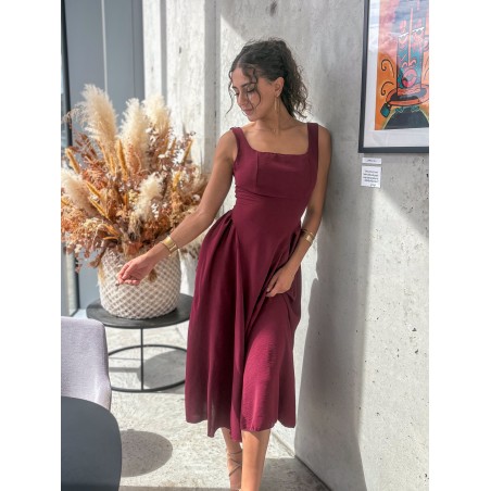 Robe longue fluide et évasée bordeaux ALICIA