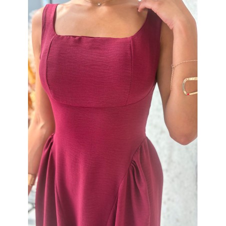 Robe longue fluide et évasée bordeaux ALICIA
