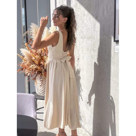 Robe longue fluide et évasée beige ALICIA