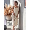 Robe longue fluide et évasée beige ALICIA