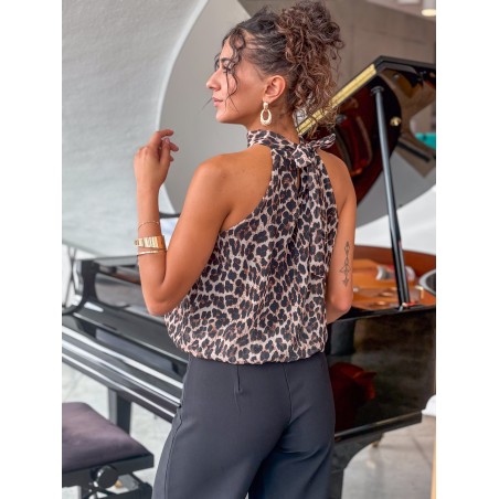 Top fluide à col américain motifs léopard EMILIE