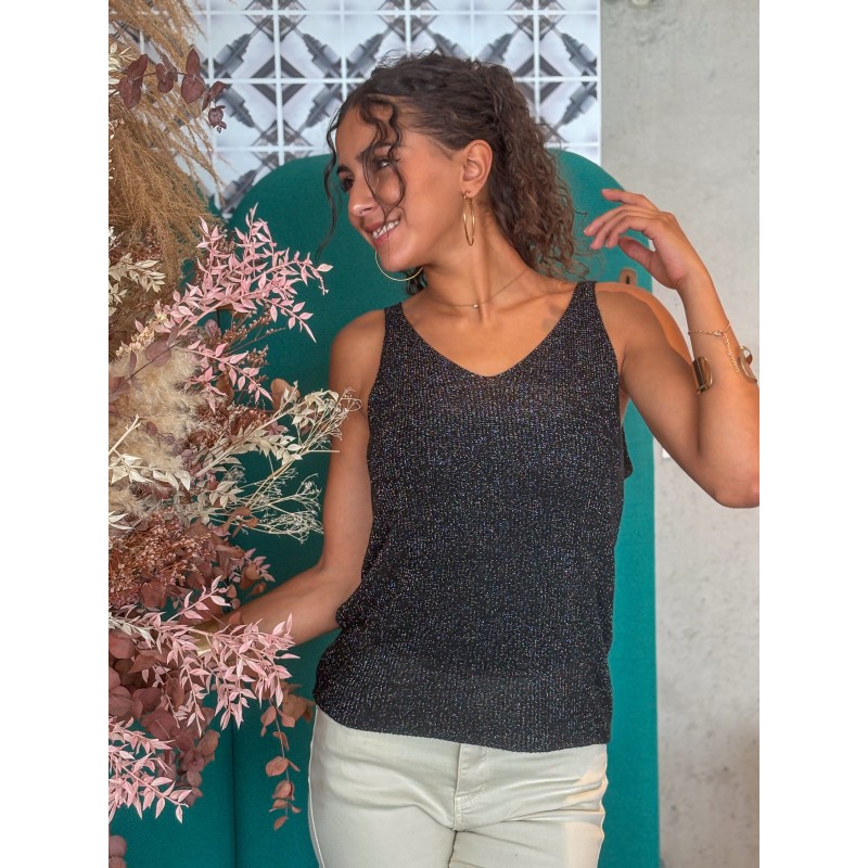 Top débardeur scintillant noir PRISCILLIA