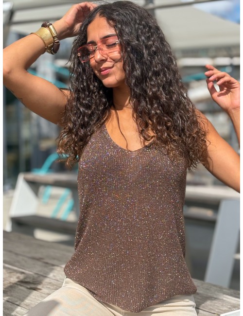 Top débardeur scintillant choco PRISCILLIA