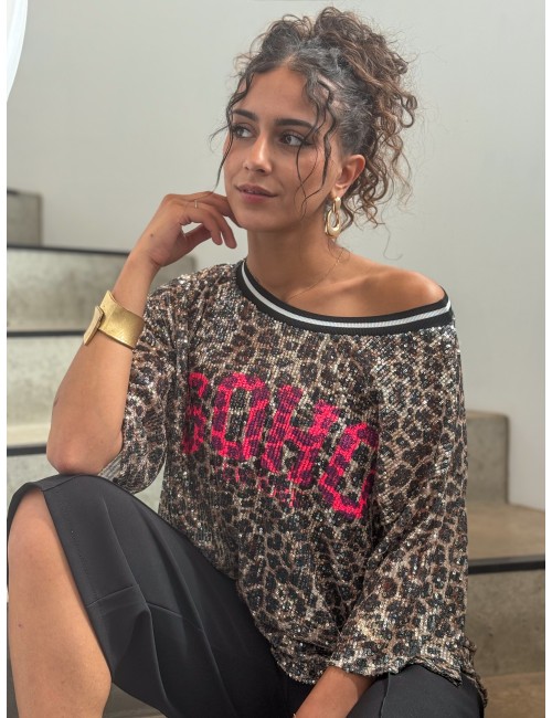 Blouse à sequins imprimé léopard ERIKA