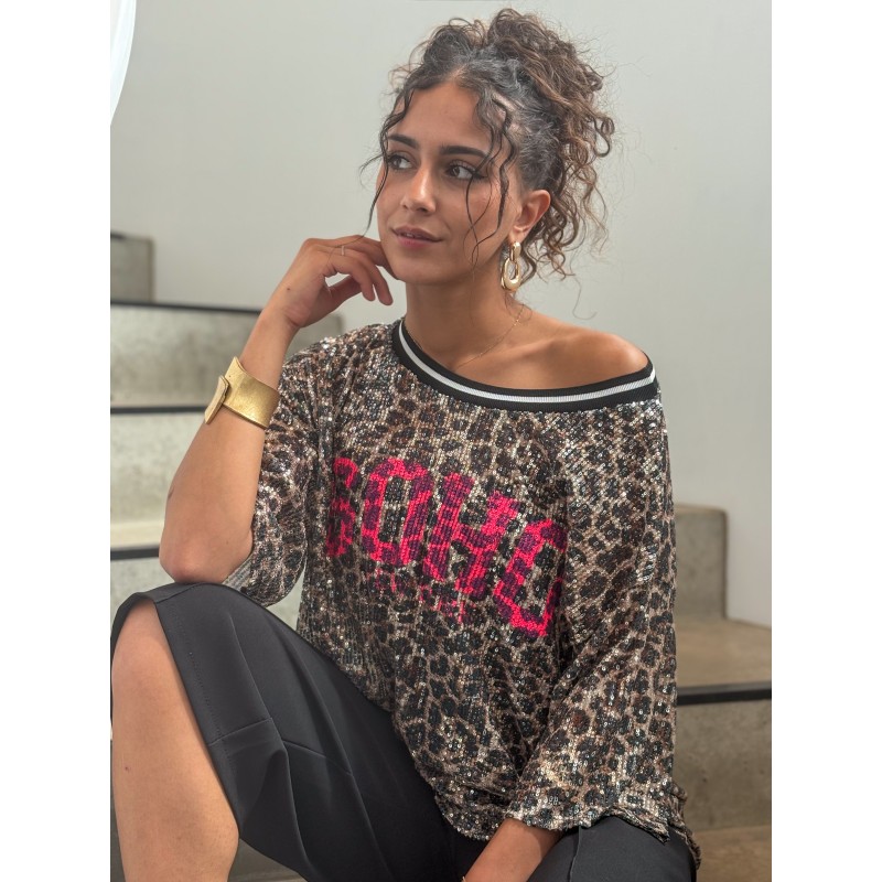 Blouse à sequins imprimé léopard ERIKA