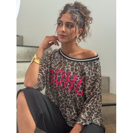 Blouse à sequins imprimé léopard ERIKA