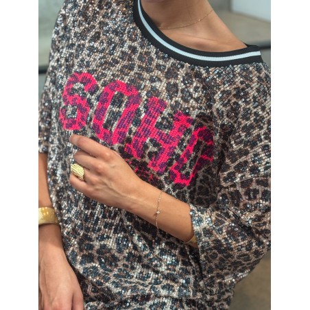 Blouse à sequins imprimé léopard ERIKA