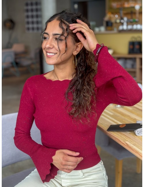 Pull léger en maille scintillant bordeaux Alice