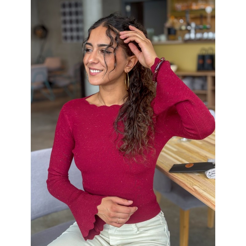 Pull léger en maille scintillant bordeaux Alice