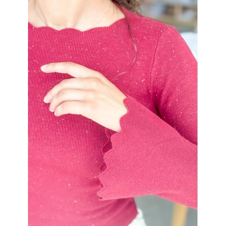 Pull léger en maille scintillant bordeaux Alice