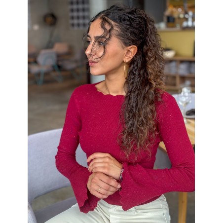 Pull léger en maille scintillant bordeaux Alice