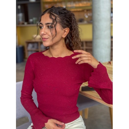 Pull léger en maille scintillant bordeaux Alice