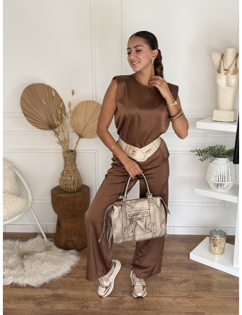 Ensemble effet satiné choco KELLY