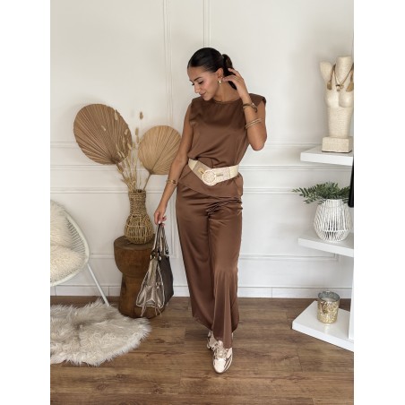 Ensemble effet satiné choco KELLY
