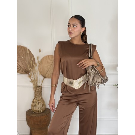 Ensemble effet satiné choco KELLY