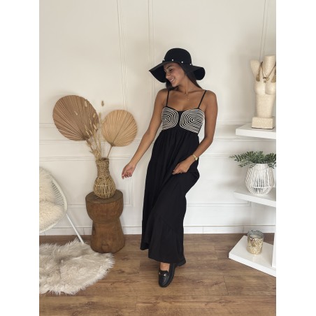Robe longue brodée noir Segolene